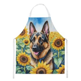 German Shepherd in Sunflowers Apron Cooking Kitchen Server Baking Crafts Gardening for Adult Women Men, Unisex, Large, Multicolor